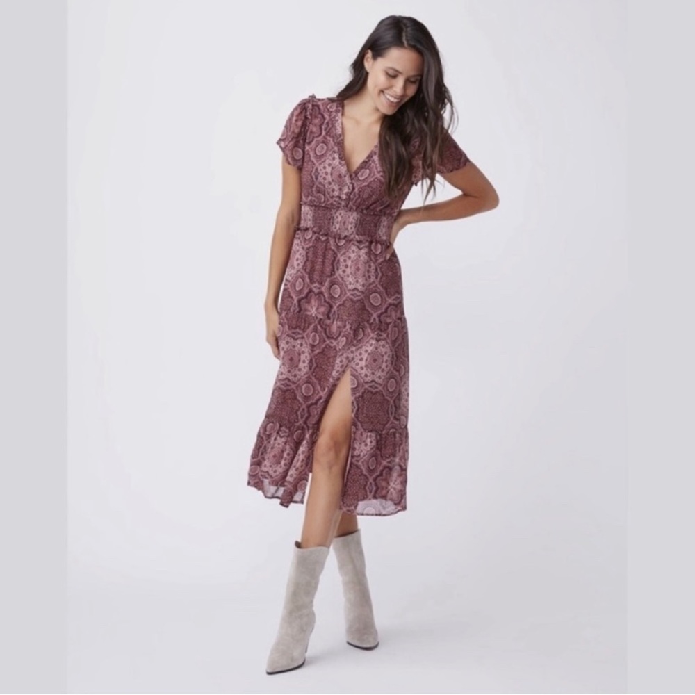 Paige | Holland Smocked Silk Dress in Mesa Rose